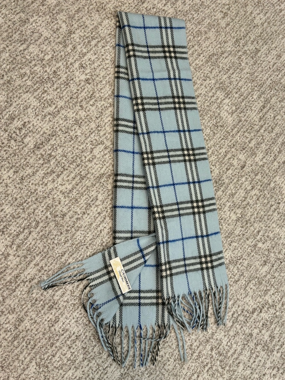 100% Cashmere, Light Blue Plaid Scarf